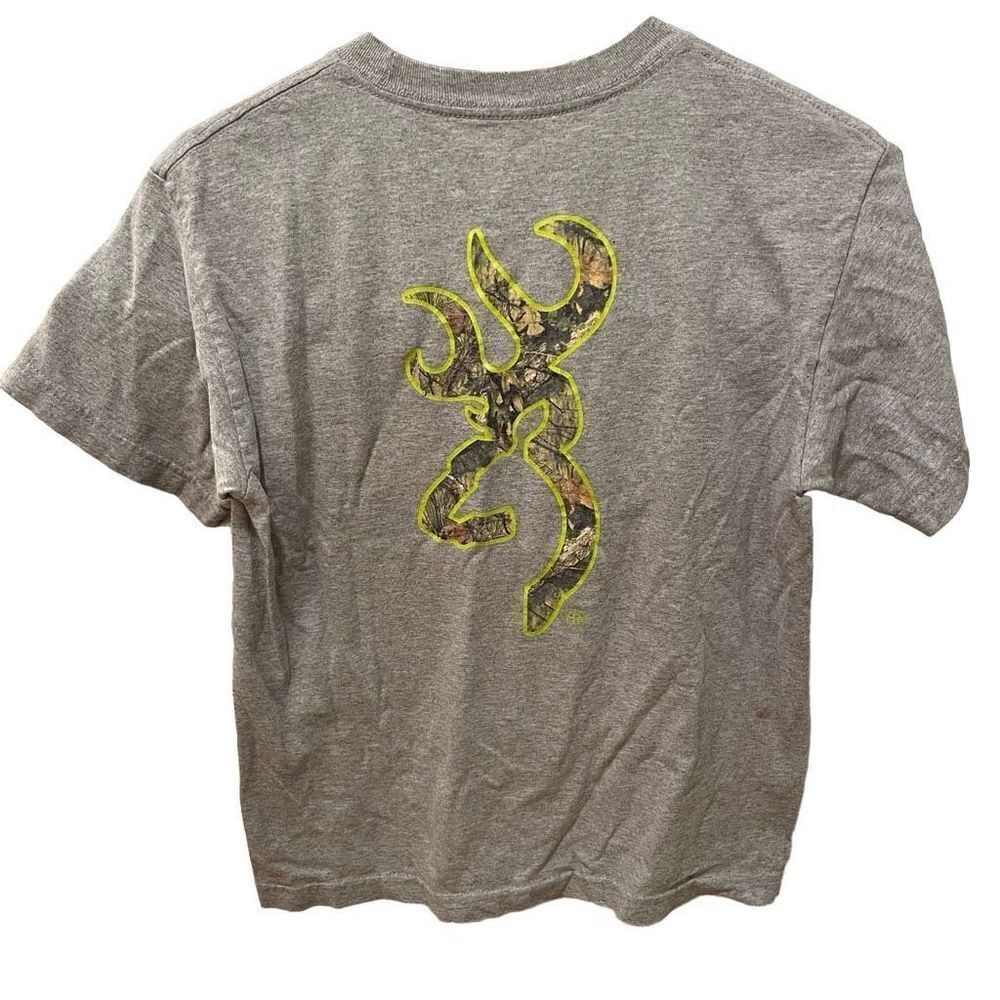 Browning TShirt Youth L Mo Country Hunt Buckmark S/S Athletic Gray Safety Green